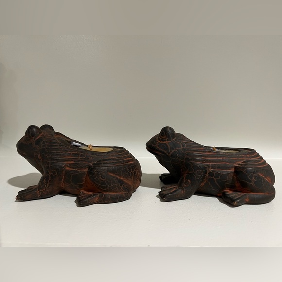 Two Art Pottery Frog Candles Red Crack Clay Style Folk Art - Picture 9 of 12